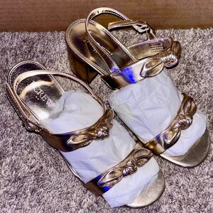 J. Crew Metallic Gold Heels with Bow Detail